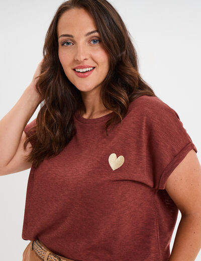T-shirt manches courtes marron femme grande taille