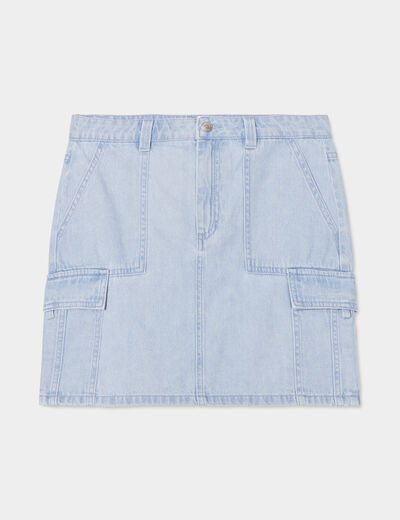 Jupe en jean courte cargo denim triple stone femme