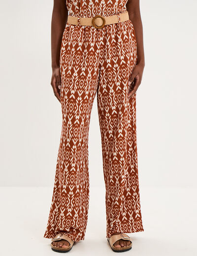 Pantalon fluide large avec ceinture orange fonc&eacute; femme