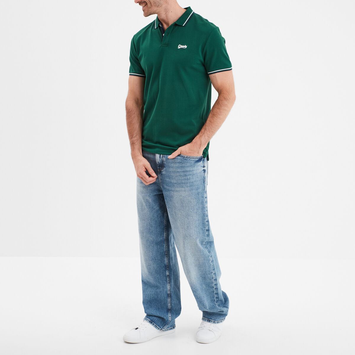 Polo avec broderie poitrine coton Creeks vert foncé homme