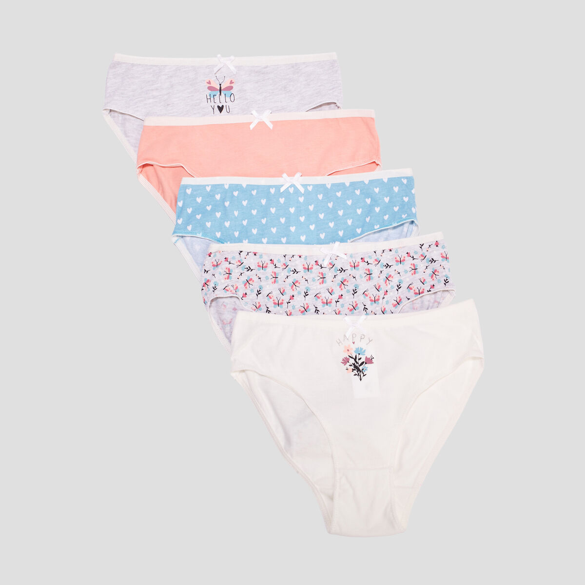 Lot 5 culottes coton avec détail noeud gris clair fille