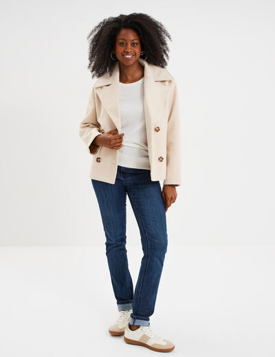 Blouson court boutonné beige femme