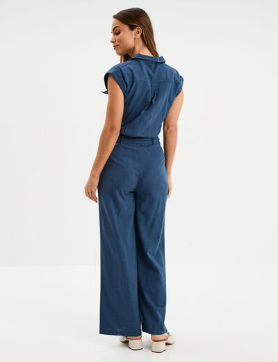Combinaison pantalon ceinturée bleu foncé femme