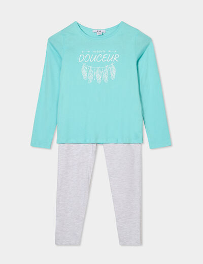 Ensemble pyjama pantalon 2 pièces coton bleu clair fille