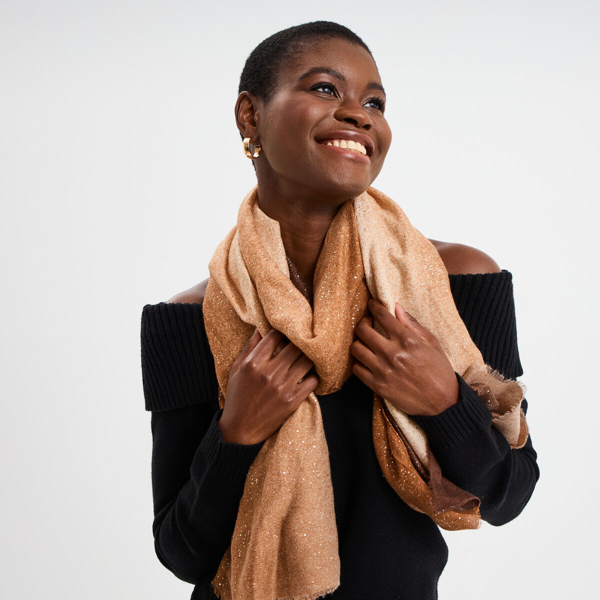 Foulard &agrave; paillettes camel femme