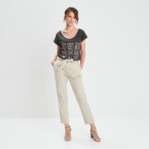pantalon chino ceinture 78eme beige femme Pantalon chino ceinturé 7/8ème beige femme