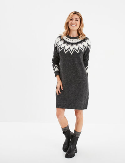 Robe pull courte col rond Liberto gris foncé femme
