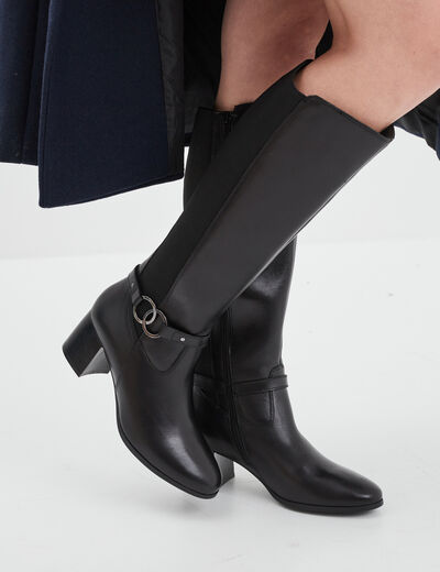 Bottes cavalières à talons en cuir noir femme