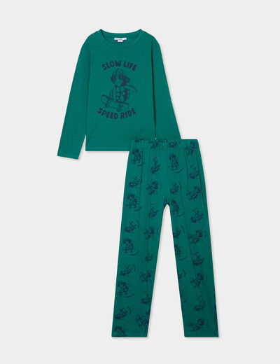 Ensemble pyjama 2 pièces coton vert garçon