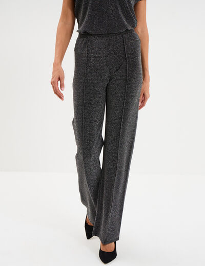Pantalon flare fils m&eacute;tallis&eacute;s gris argent femme