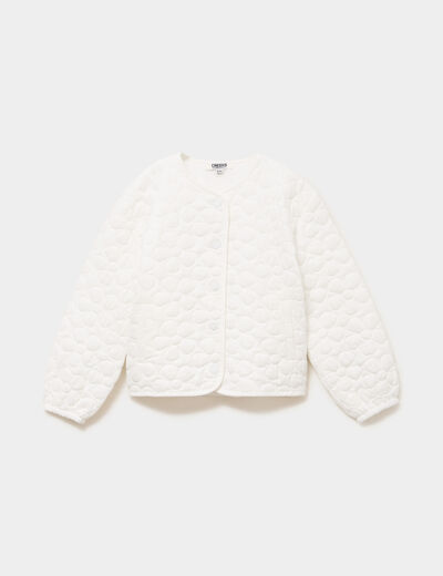 Veste droite matelass&eacute;e boutonn&eacute;e coton ivoire fille