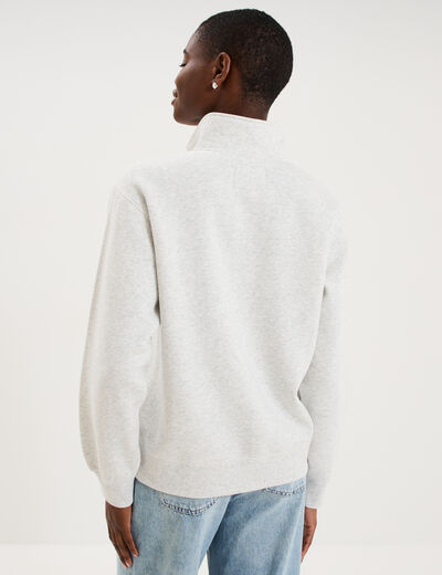Sweat col camionneur zipp&eacute; gris clair femme