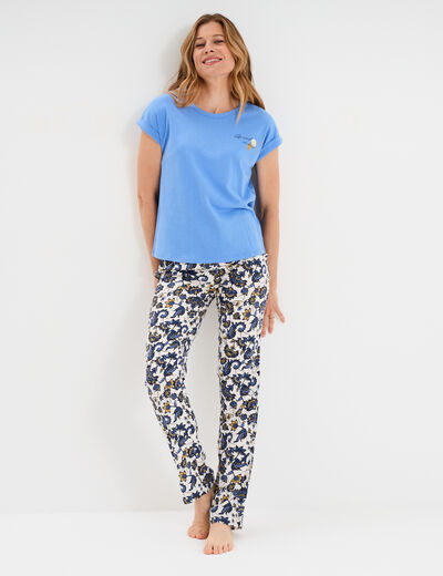 Ensemble pyjama col rond 2 pièces fluide blanc femme