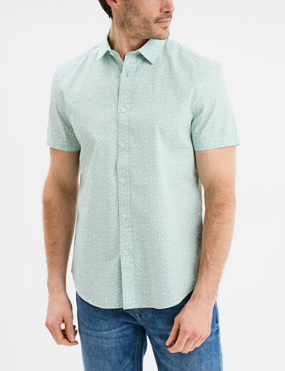 Chemise droite manches courtes coton vert pastel homme