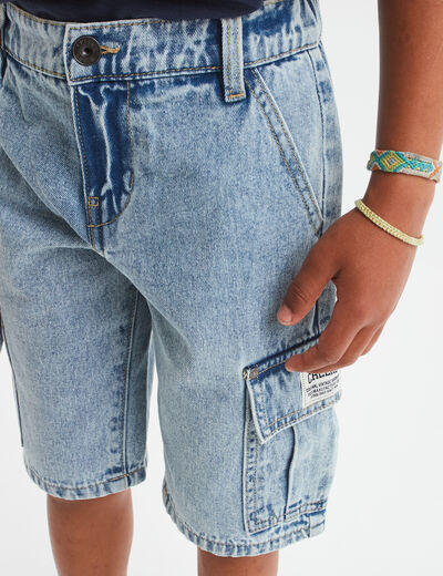 Bermuda cargo en jean Creeks denim triple stone garçon