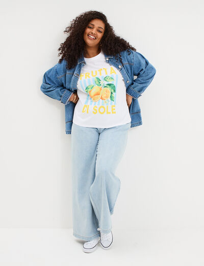 T-shirt avec manches courtes droit coton blanc femme grande taille