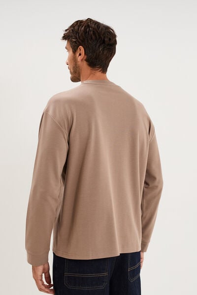 T-shirt col rond manches longues gris homme