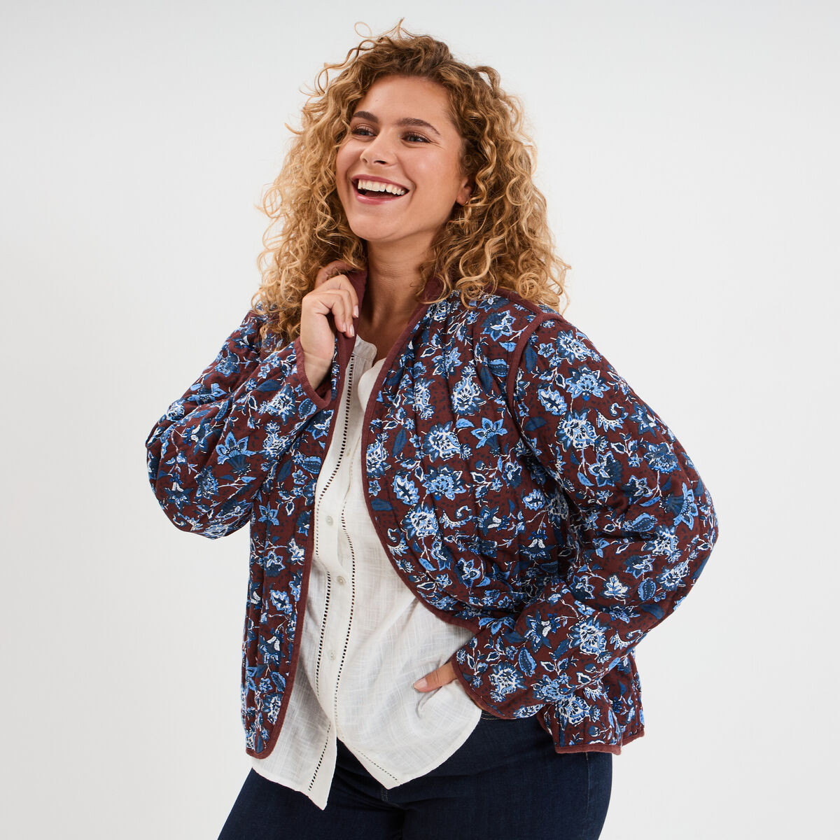 Veste matelass&eacute;e r&eacute;versible marron femme grande taille
