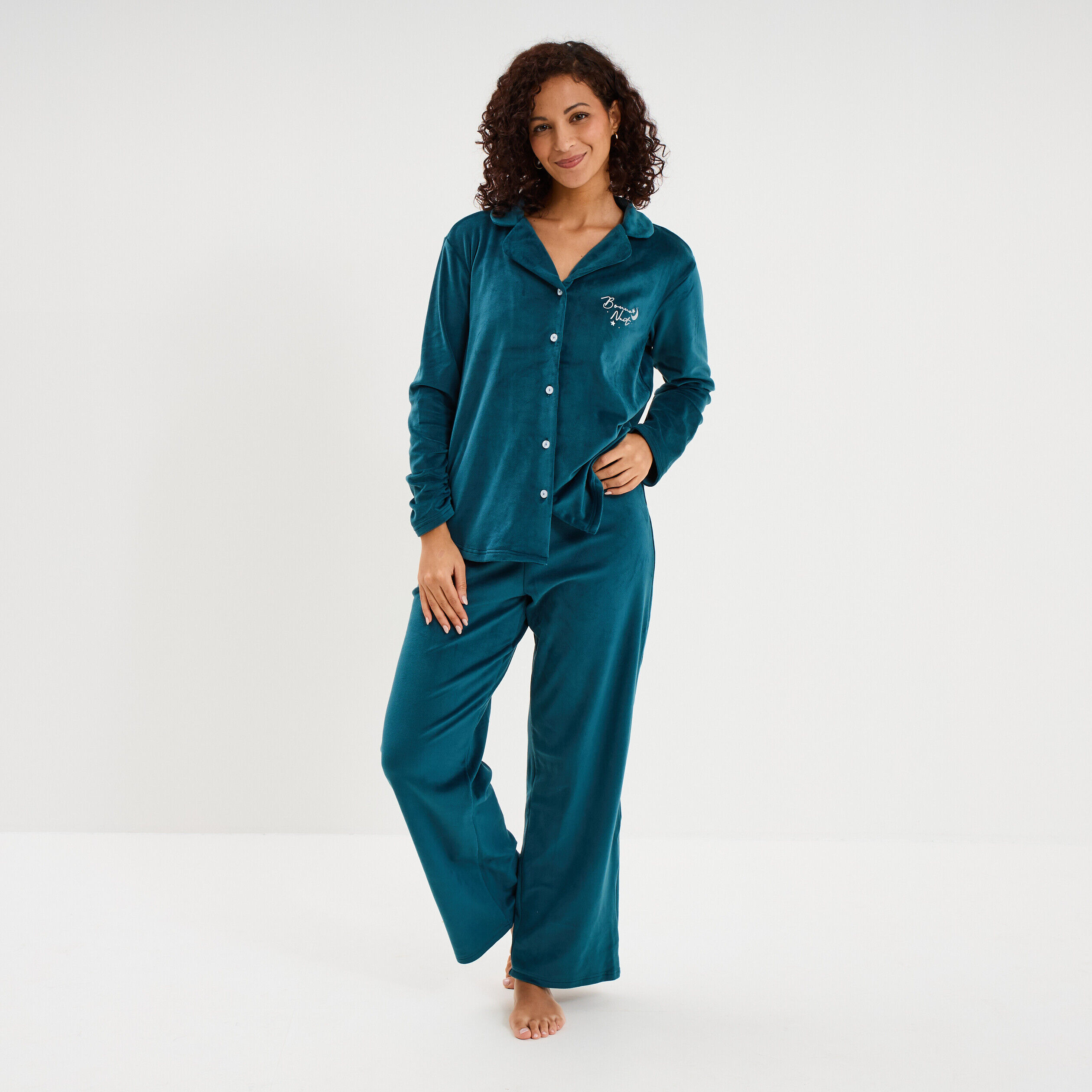 Ensemble pyjama effet velours 2 pièces bleu canard femme LH