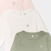 Lot 3 t-shirts col rond &agrave; volants coton rose clair b&eacute;b&eacute; fille