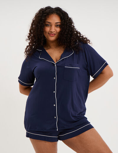 Ensemble pyjama short et chemise bleu marine femme grande taille