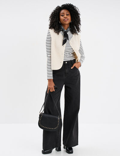 Gilet effet bouclette sans manches blanc femme