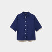Chemise manches courtes lin m&eacute;lang&eacute; bleu fonc&eacute; femme