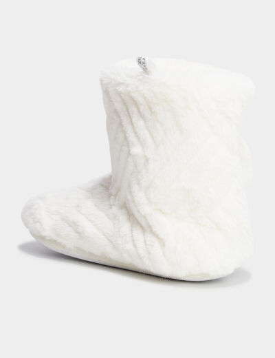 Chaussons bottines fourr&eacute;s blanc femme