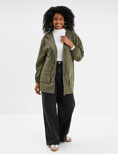 Coupe-vent à capuche imperméable vert kaki femme