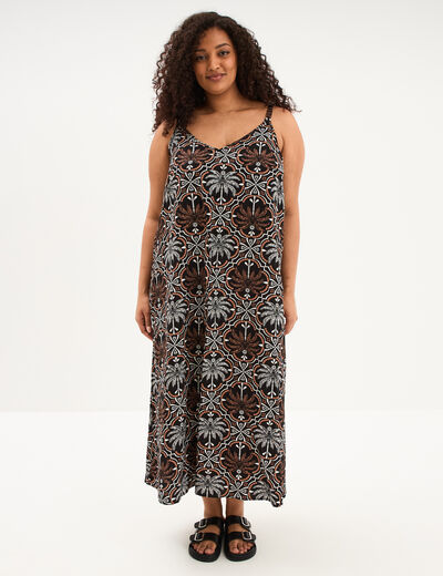 Robe longue fluide &agrave; fines bretelles noir femme grande taille
