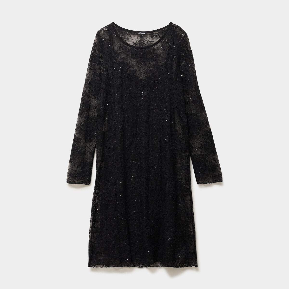 Robe dentelle et sequins doubl&eacute;e noir femme