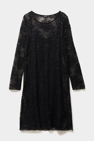 Robe dentelle et sequins doubl&eacute;e noir femme