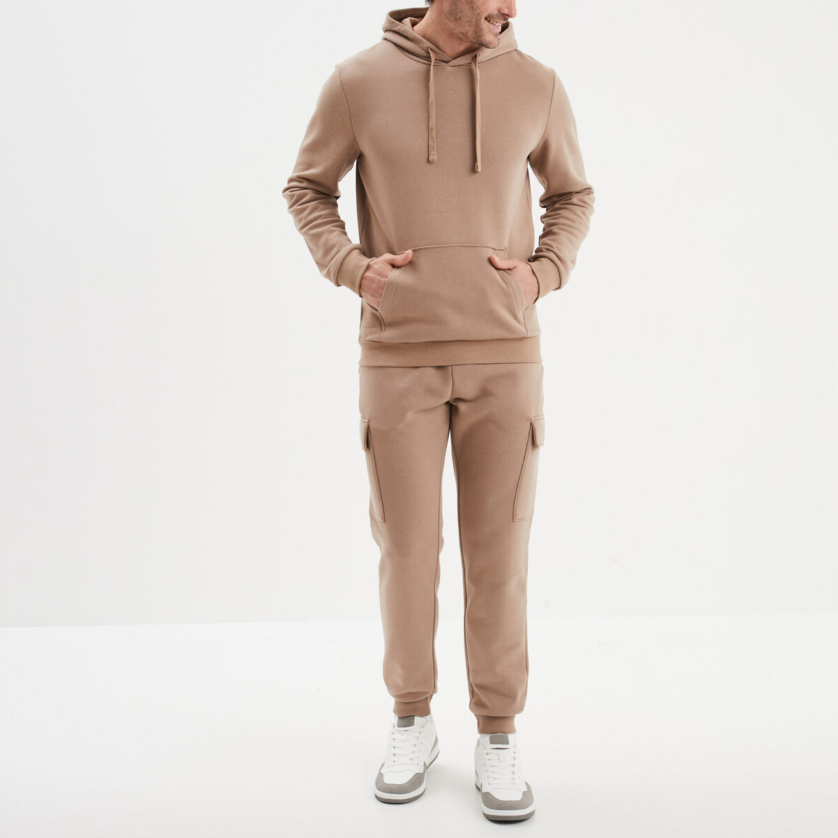 Sweat molleton &agrave; capuche hoodie taupe homme