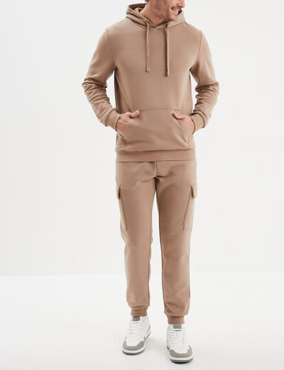Sweat molleton à capuche hoodie taupe homme