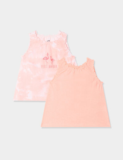 Lot 2 débardeurs coton à fronces rose fluo bébé fille