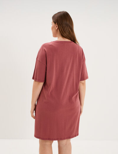 Chemise de nuit courte col rond coton rose framboise femme grande taille