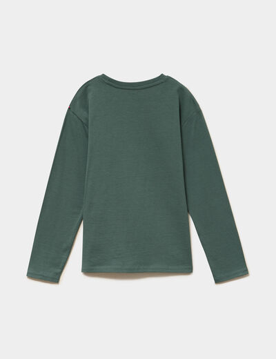 T-shirt manches longues coton vert fonc&eacute; gar&ccedil;on