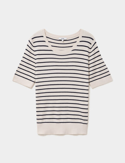 Pull manches courtes col rond sable femme