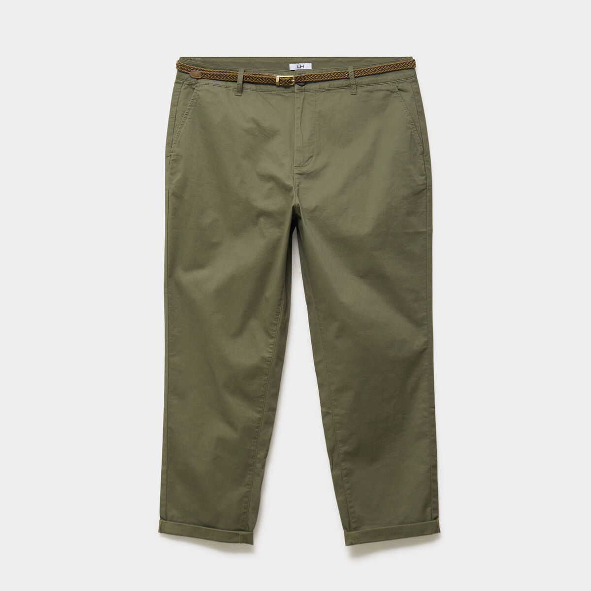 Pantalon chino taille haute coton vert kaki femme grande taille
