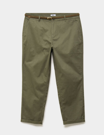 Pantalon chino taille haute coton vert kaki femme grande taille