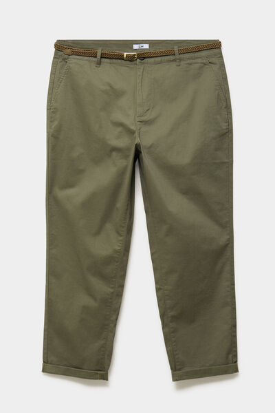 Pantalon chino taille haute coton vert kaki femme grande taille