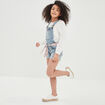 Salopette short ceinturée en jean denim double stone fille