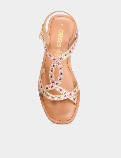 Sandales plates en cuir multicolore femme
