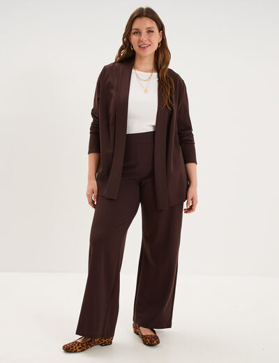 Pantalon large taille haute marron fonc&eacute; femme grande taille