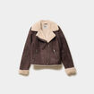 Veste col aviateur zipp&eacute;e doubl&eacute;e marron fonc&eacute; femme
