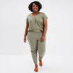 Pantalon chino droit en lin mélangé vert kaki femme grande taille