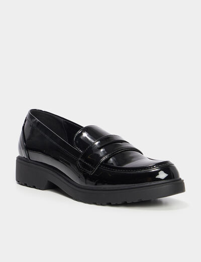 Mocassins vernis semelle crant&eacute;e Liberto noir femme