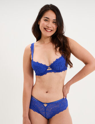 Shorty en dentelle bleu electrique femme