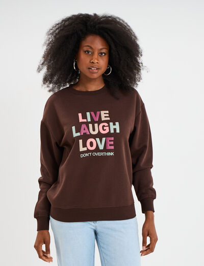 Sweat col rond manches longues marron fonc&eacute; femme