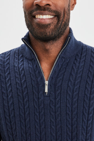Pull camionneur à torsades bleu marine homme